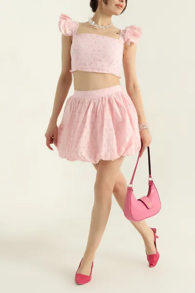 Pembe Nakışlı Astarlı Fisto Kadın İkili Takım 372005