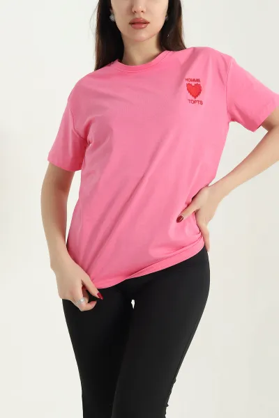 Pembe Nakışlı Kadın Süprem Tişört 344700