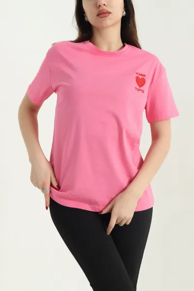 Pembe Nakışlı Kadın Süprem Tişört 344700