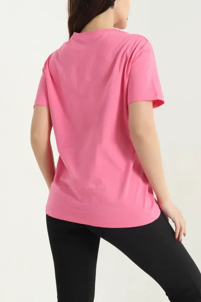 Pembe Nakışlı Kadın Süprem Tişört 344700