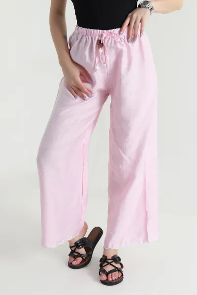 Pembe Nakışlı Bol Paça Tasarım Kadın Pantolon 475271