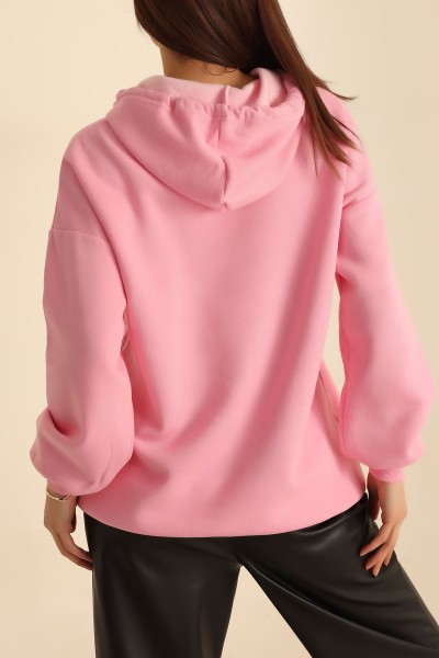 Pembe Nakışlı İçi Şardonlu Bayan Sweat 218426