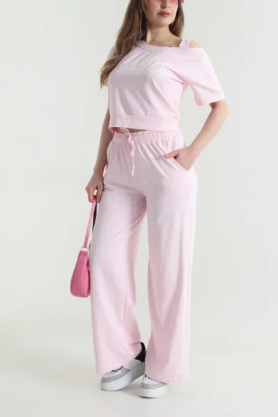 Pembe Nakışlı Kadın İkil Takım 464543
