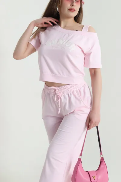 Pembe Nakışlı Kadın İkil Takım 464543