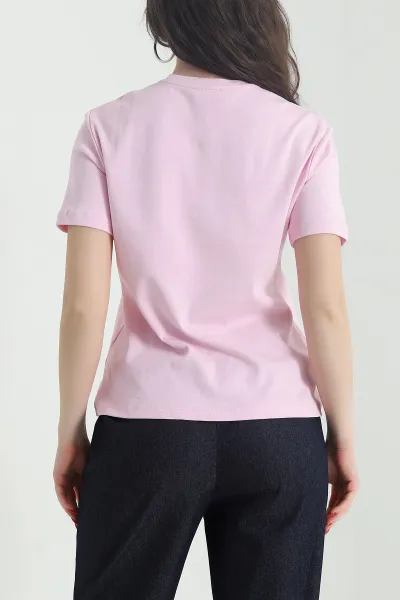Pembe Nakışlı Kompak Kadın Tişört 442855