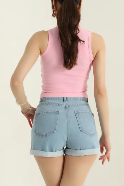 Pembe Nakışlı Likralı İnterlok Kumaş Kadın Atlet 373918