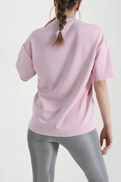 Pembe Nakışlı Modal Kadın Tişört 438262