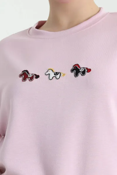 Pembe Nakışlı Modal Kadın Tişört 449610