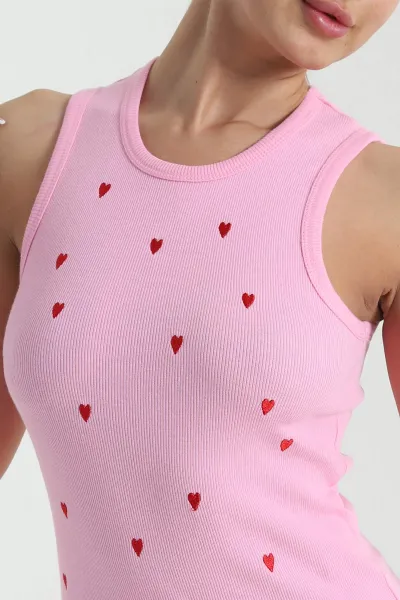 Pembe Nakışlı Ottoman Kadın Atlet Bluz 460682