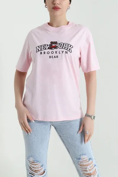 Pembe Nakışlı Süprem Kadın Tişört 451319