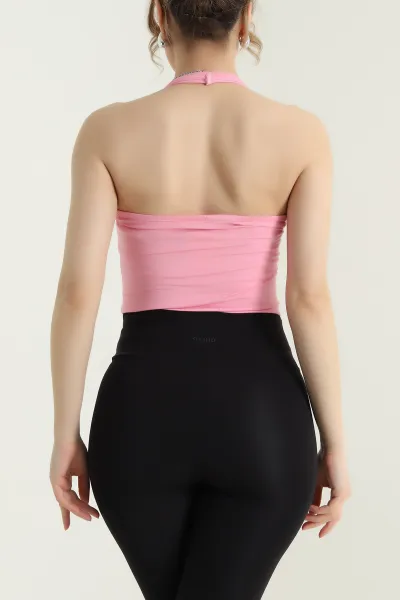 Pembe Omuz Askılı Sandy Kadın Zıbın Bluz 435495