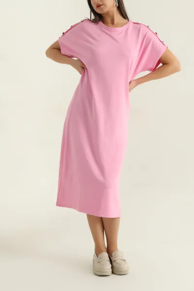 Pembe Omuz Detay Modal Kadın Elbise 373353