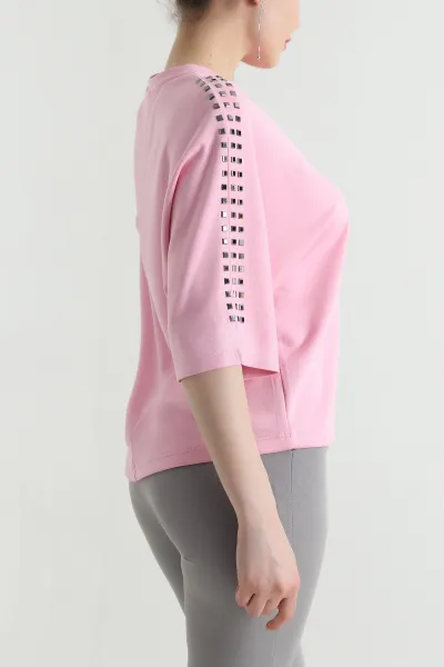 Pembe Omuzları Taşlı Oysho Kadın Bluz 455327