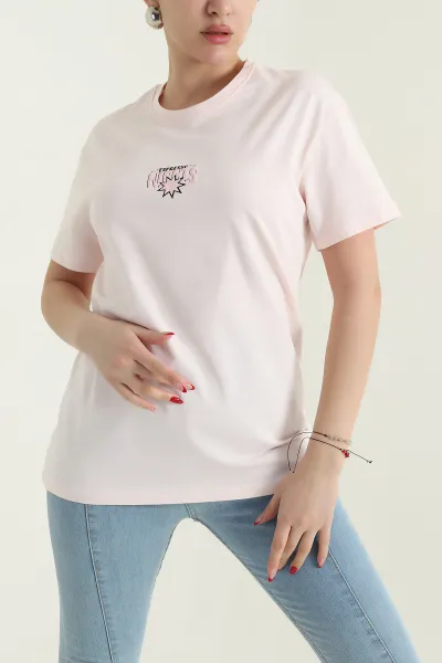 Pembe Ön Arka Baskılı Kadın Tişört 435151