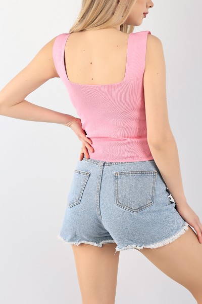 Pembe Ön Arka Kare Yaka Bayan Üst 98510