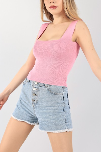 Pembe Ön Arka Kare Yaka Bayan Üst 98510