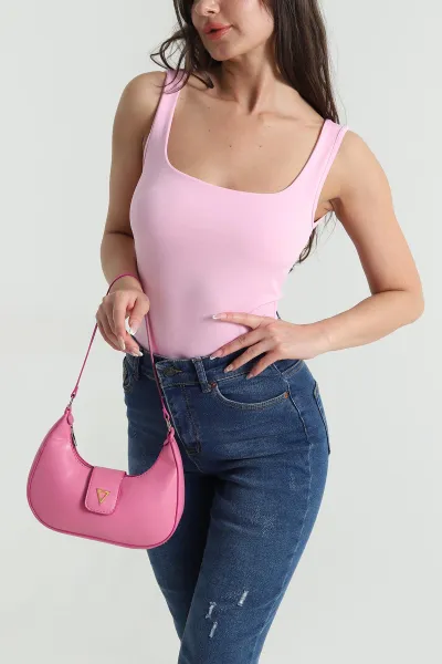 Pembe Ön Arka Kare Yaka Scuba Kadın Bluz 463574