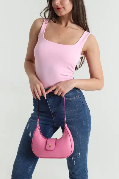 Pembe Ön Arka Kare Yaka Scuba Kadın Bluz 463574