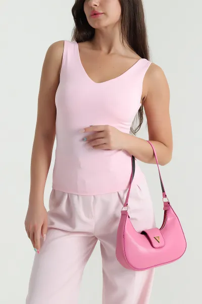 Pembe Ön Arka V Yaka Yazlık Scuba Kadın Bluz 468841