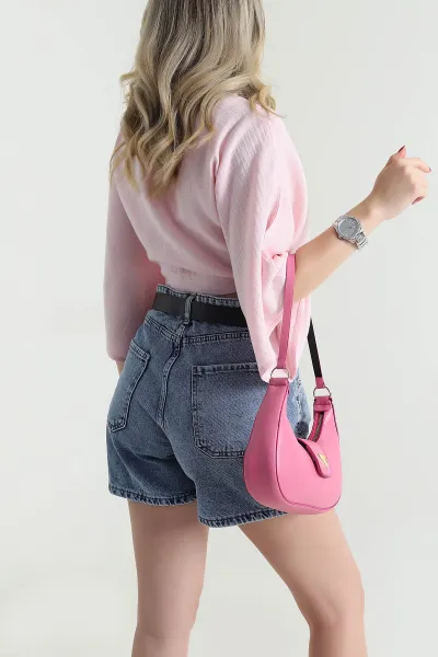Pembe Önü Bağlamalı Müslin Keten Kadın Bluz 464578