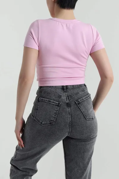 Pembe Önü Büzgülü Oysho Kadın Crop 458097
