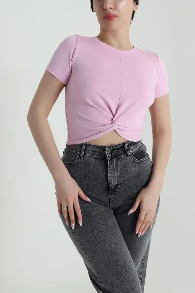 Pembe Önü Büzgülü Oysho Kadın Crop 458097