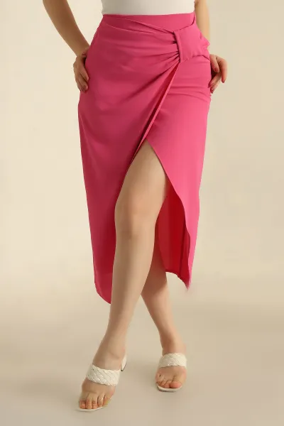 Pembe Önü Fiyonklu Crep Etek 268039