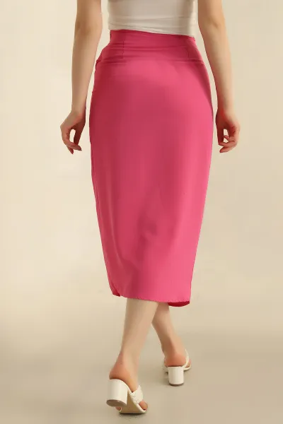 Pembe Önü Fiyonklu Crep Etek 268039