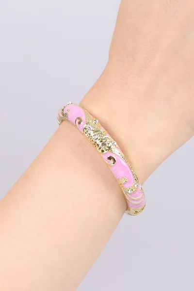 Pembe Ortası Taşlı Varaklı Vintage Kelepçe Bileklik 469038