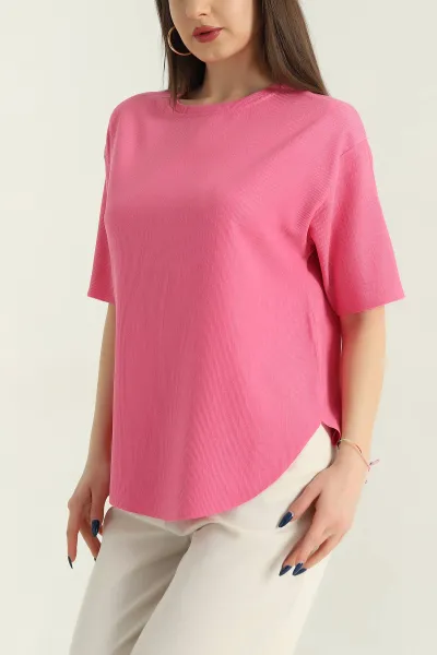 Pembe Oval Kesim Kadın Bluz 347097