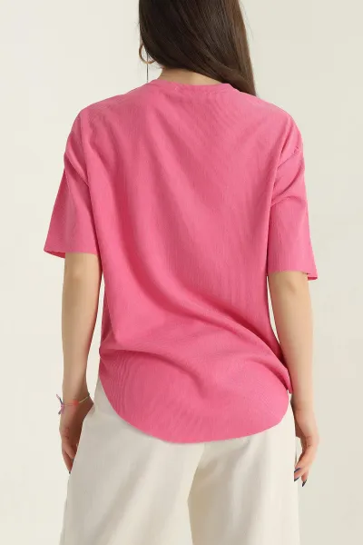 Pembe Oval Kesim Kadın Bluz 347097