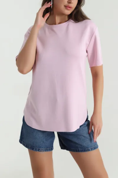 Pembe Oval Kesim Oysho Kadın Tişört 474966