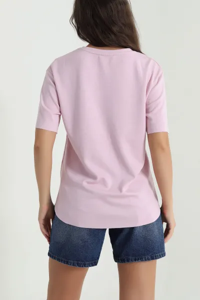 Pembe Oval Kesim Oysho Kadın Tişört 474966