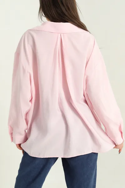 Pembe Oversize Aerobin Kumaş Bayan Gömlek 337190