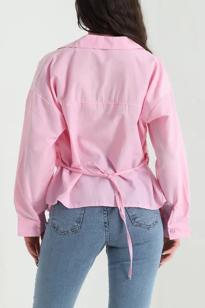 Pembe Oversize Poplin Kadın Gömlek 448914