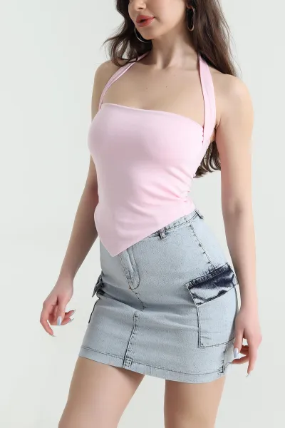 Pembe Oysho Likralı Kadın Bluz 451424