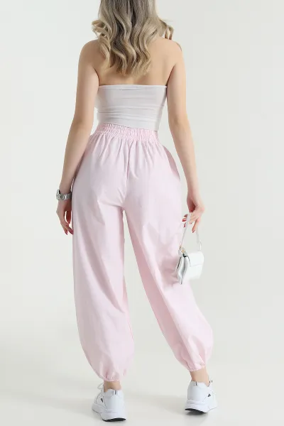 Pembe Paça Büzgü Lastik Tasarım Cepli Kadın Pantolon 469365