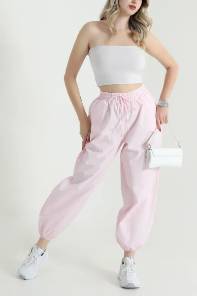 Pembe Paça Büzgü Lastik Tasarım Cepli Kadın Pantolon 469365