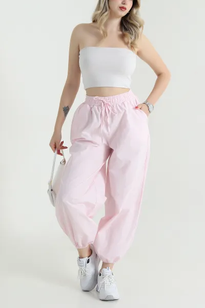 Pembe Paça Büzgü Lastik Tasarım Cepli Kadın Pantolon 469365