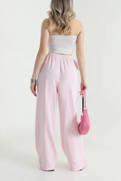 Pembe Palazzo Keten Dokuma Kadın Pantolon 469372