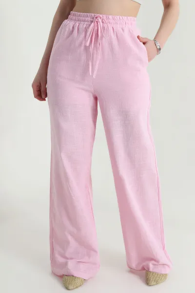 Pembe Palazzo Keten Kadın Pantolon 464808