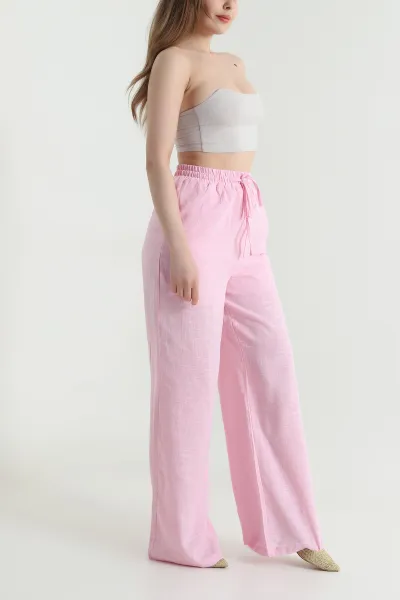 Pembe Palazzo Keten Kadın Pantolon 464808