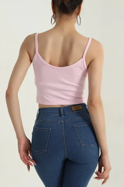 Pembe Palmiye İp Askılı Kadın Crop 379576