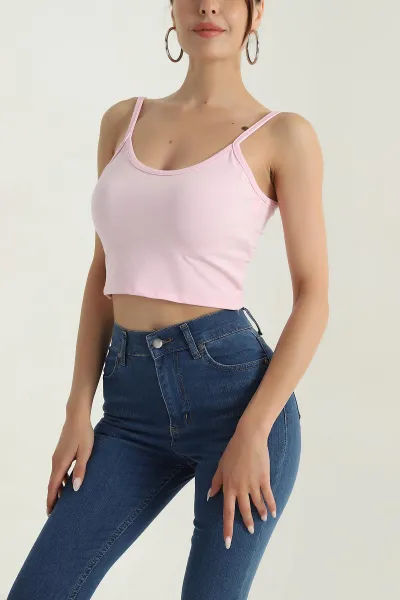 Pembe Palmiye İp Askılı Kadın Crop 379576