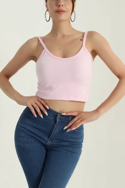 Pembe Palmiye İp Askılı Kadın Crop 379576