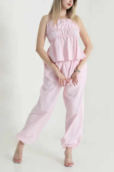 Pembe Pantolon Bluz Balıksırtı Soft Poplin İkili Takım 471266