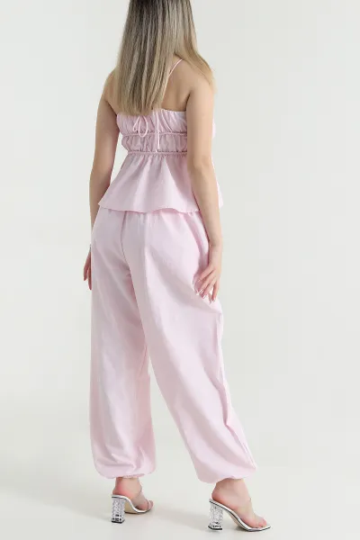 Pembe Pantolon Bluz Balıksırtı Soft Poplin İkili Takım 471266