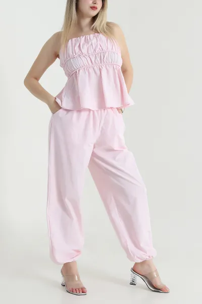 Pembe Pantolon Bluz Balıksırtı Soft Poplin İkili Takım 471266