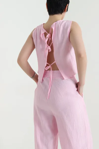 Pembe Pantolon Bluz Kadın Çilek İkili Takım 454781