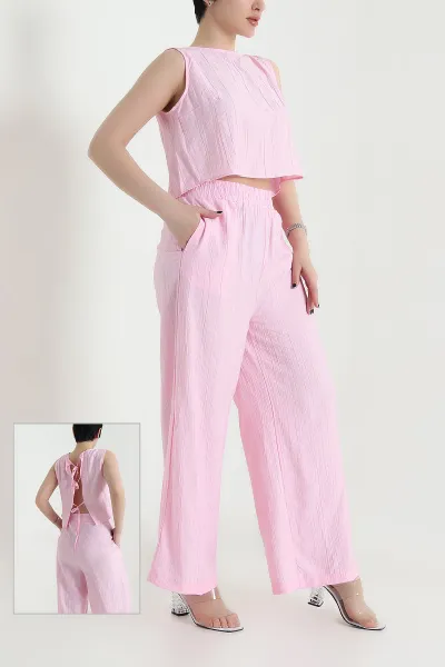 Pembe Pantolon Bluz Kadın Çilek İkili Takım 454781